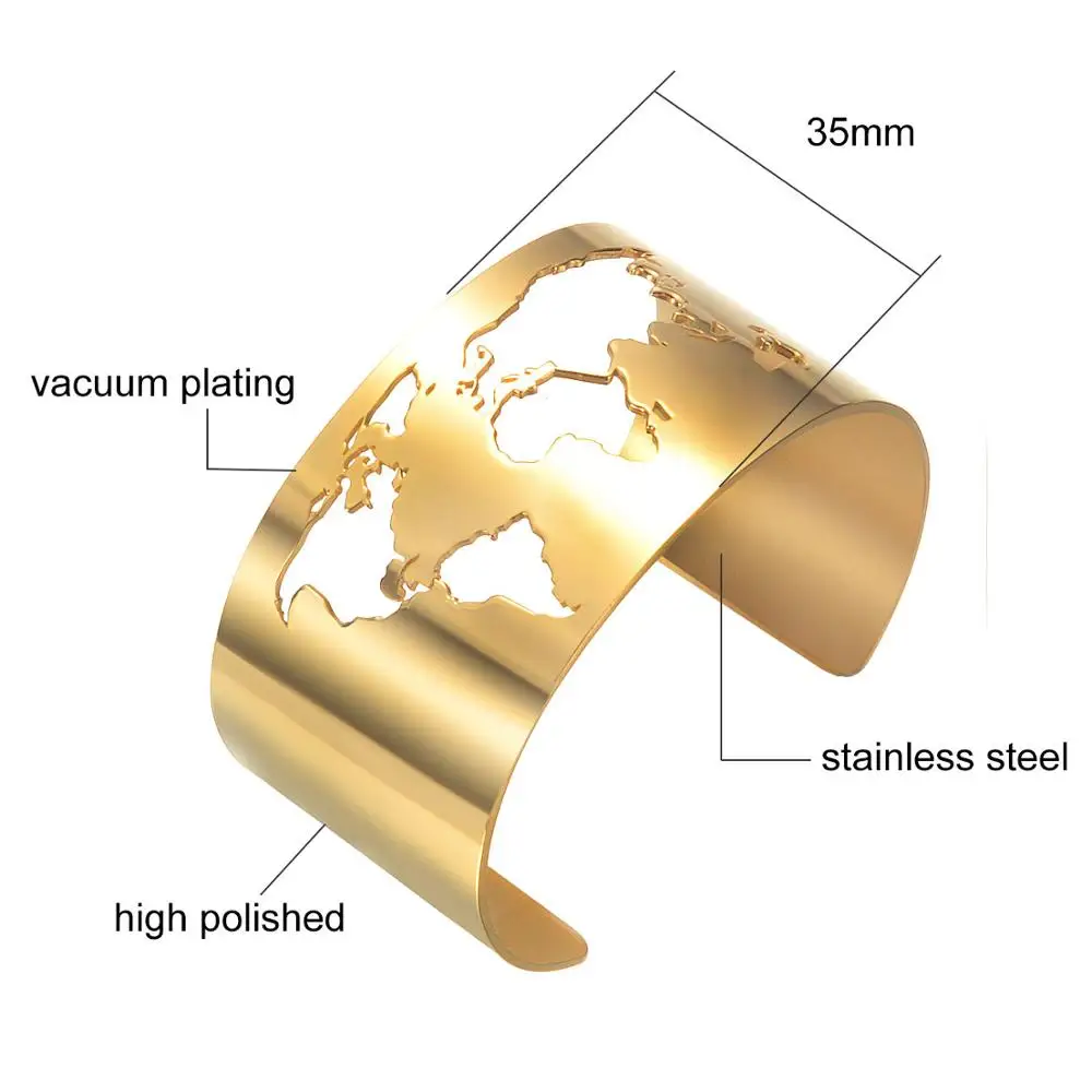 Карта мира выдалбливают Браслет-манжета для путешествий мир ювелирных изделий