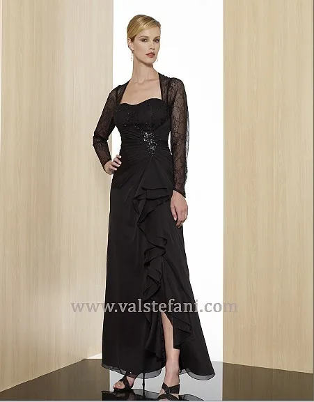 

free shipping 2016 vestidos de fiesta formales new arrival black long chiffon lace elegant party evening dresses long sleeve