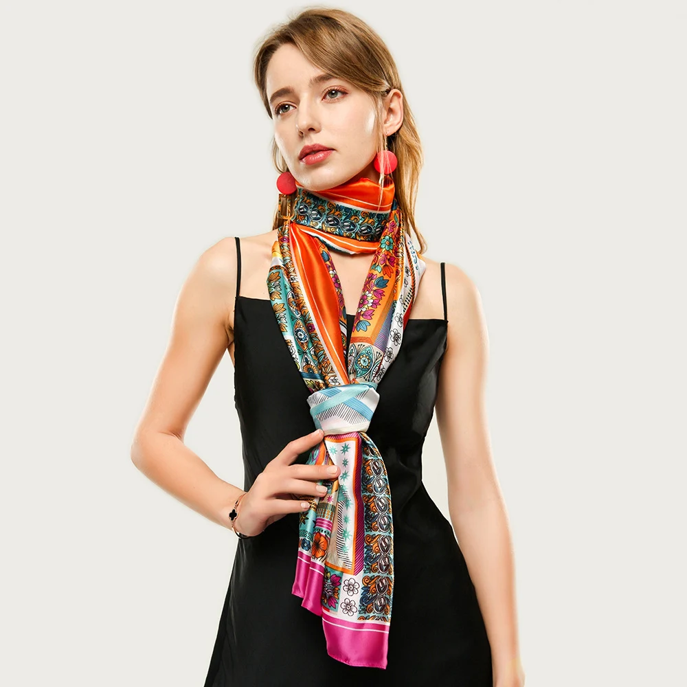 Роскошный шелковый шарф с рисунком дизайнерский винтажный яркий принтом платок