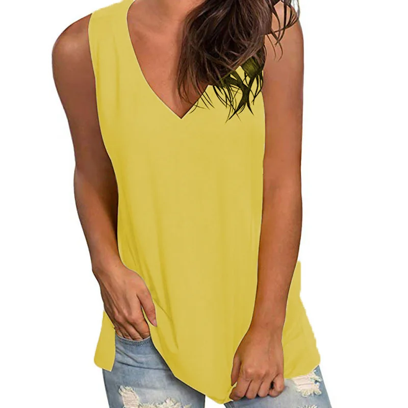 

New Women's 2020 Summer Loose V Neck Sleeveless T Shirt Tops Women's Casual Solid Color Street Fashion Vest Street Wear