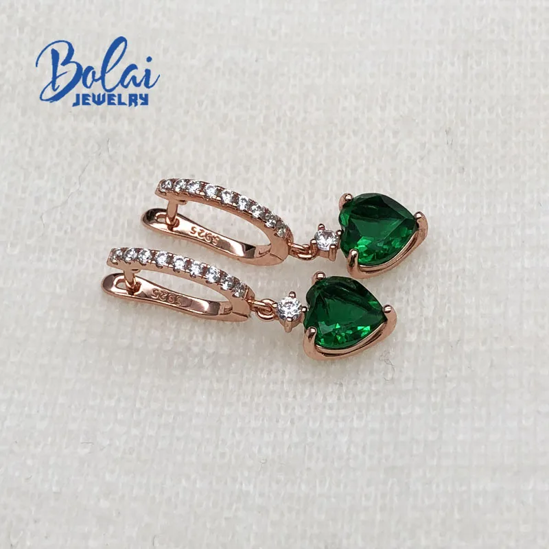 Bolaijewelry, создан нано зеленый изумруд застежка серьги 925 стерлингового серебра розовое золото ювелирные украшения для девочек хороший подарок на день рождения