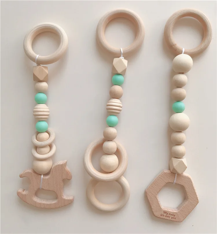 3PCS Nordic Baby Nursery Decor Wooden Gym Hanging Toy Baby Room Gym Toy Wooden Beads Ornaments Nursery Tent Hanging Decoration