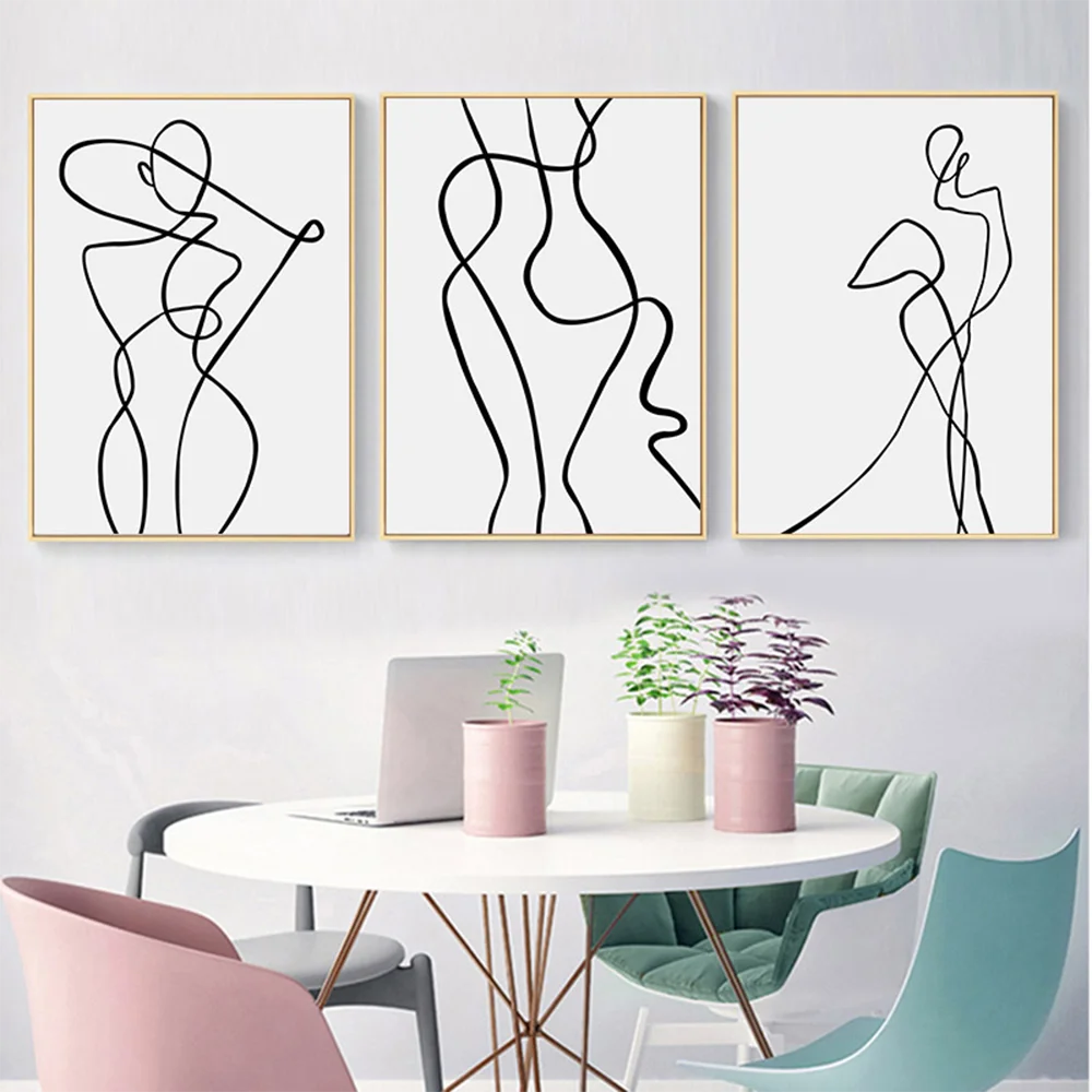 

Abstract Simple Curve Wall Art Canvas Painting Black White Figure Painting Posters And Prints Wall Pictures For Bedroom Decor