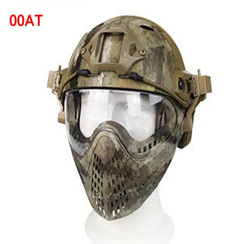 00AT New Military Tactical Protective Helmet Airsoft Full Face Protection with Goggle Len Full Face Motorcycle Helmet - Цвет: 00AT