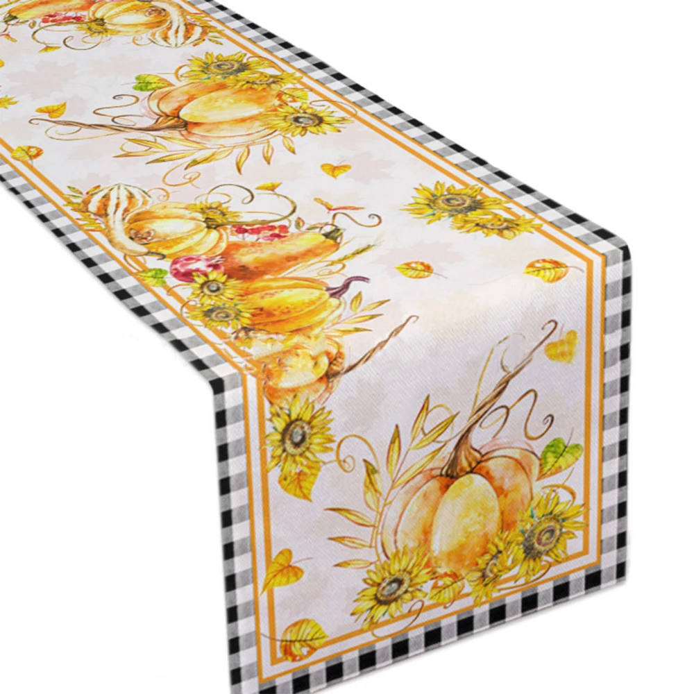 

Table Runner Thanksgiving Tablecloth For Wedding Hotel Dinner Pumpkin Pattern Modern Cotton And Linen Home Decor