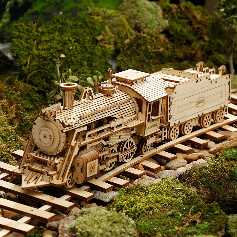 

3D Wooden Puzzle Train Model DIY Wooden Train Toy Mechanical train model kit Assembly Model Home Decoration Crafts