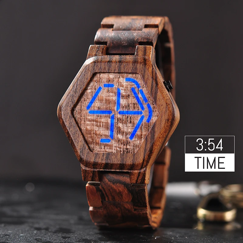 

BOBO BIRD LED Wooden Men's Watches Unique Digital Wristwatches Night Vision Calendar Male Night Vision Quartz Wristwatch Gift's