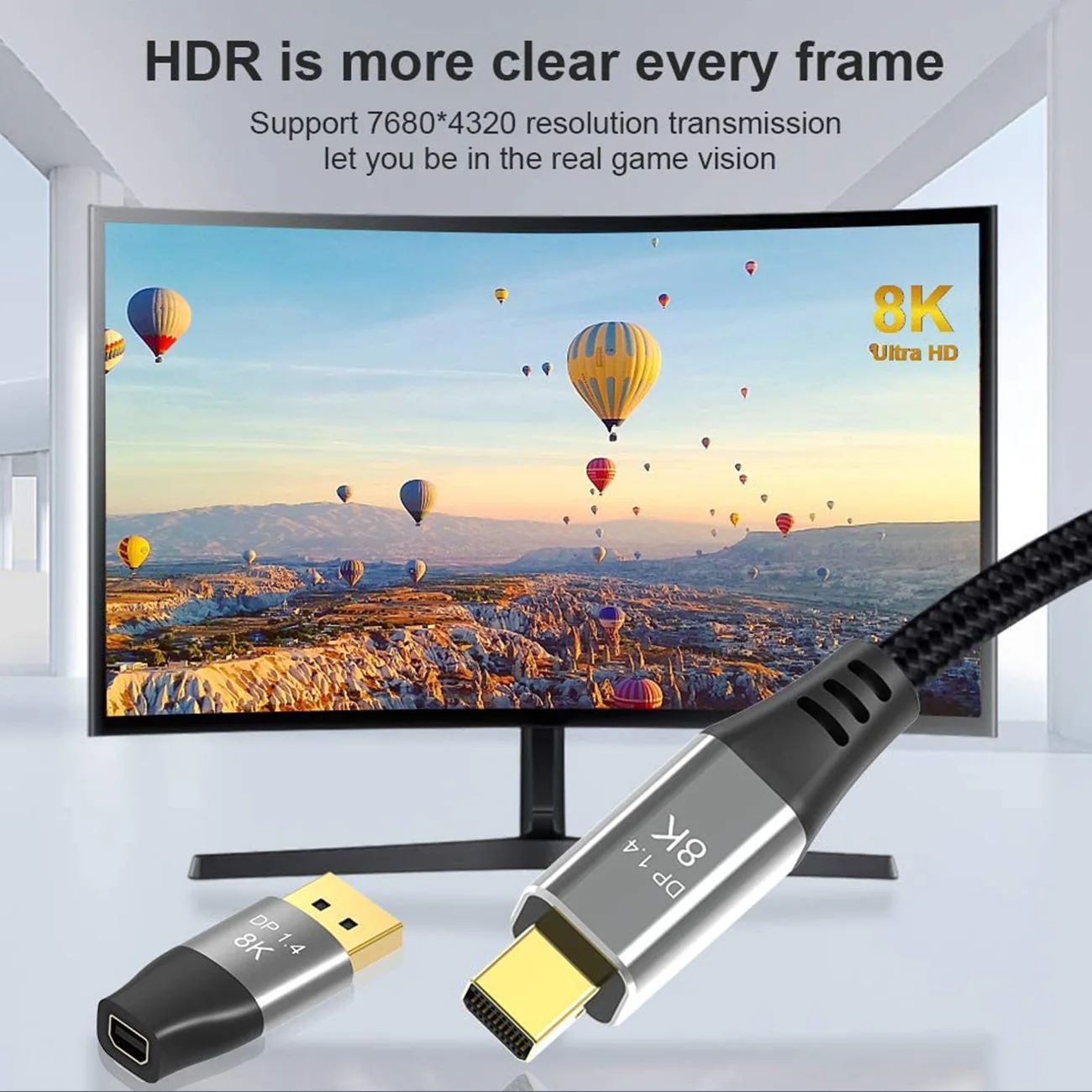 

Mini DP to DP Cable DP1.4 8K@60Hz Mini DP to Displayport Cord Bi-Direction DP to MiniDP cable for Macbook Laptop Projector