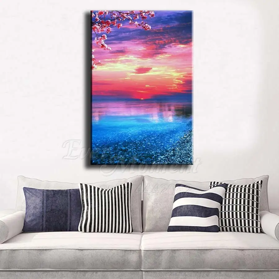 Алмазная живопись Ever Instant ручной работы 5D закат озеро цветы полная квадратная