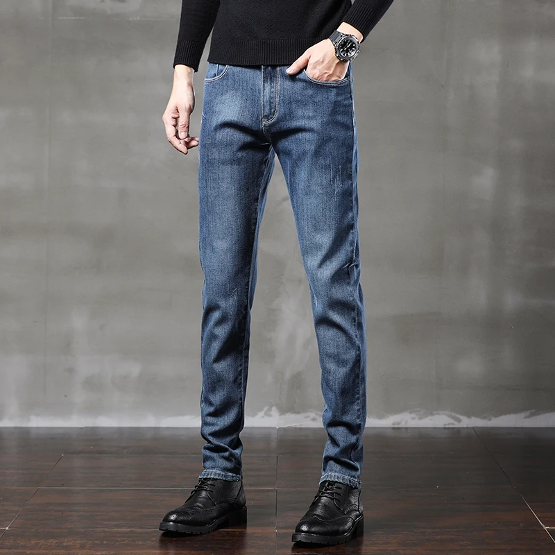 Мужские модные деловые повседневные джинсы универсальные Стрейчевые узкие