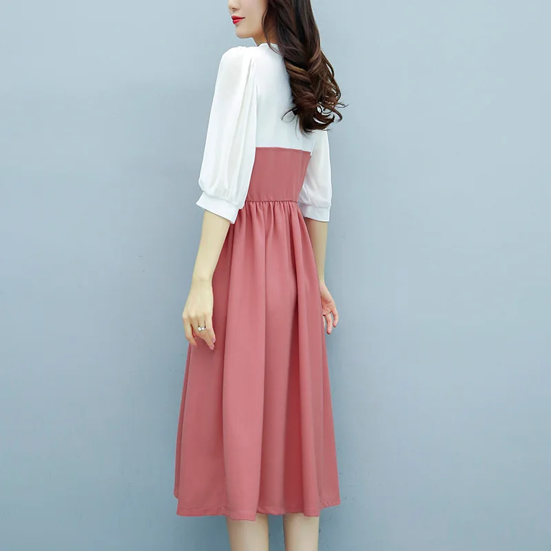 

large size women's summer fashion perspective Colorblock splice dress female plus size OL buttons elegant bodycon dress