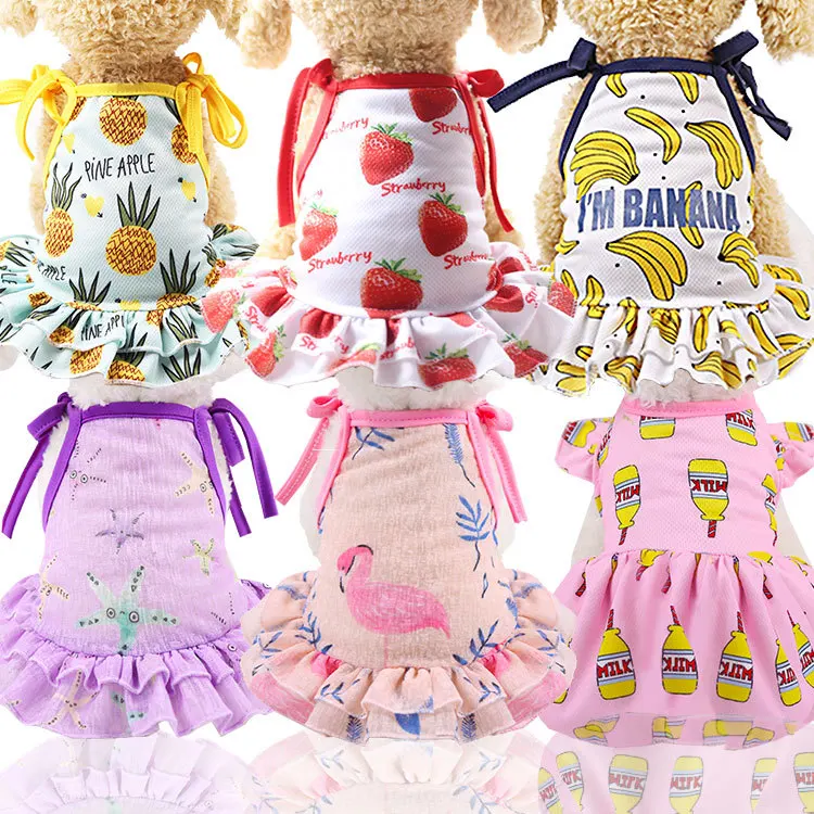 

Pet Fruit Strawberry Banana Stamp VIP Teddy Puppy Clothes Cat Skirt T-shirt Vest Couple Clothes Dog Clothes for Small Dogs