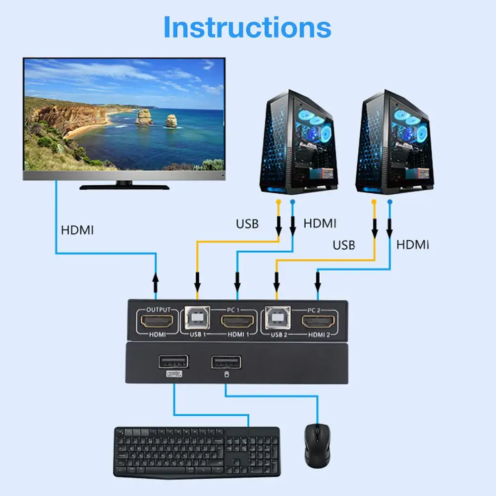 KVM переключатель 2 порта 4K USB концентратор разветвитель коробка в 1 для ноутбука HDTV