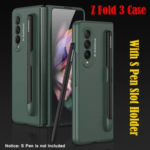 for samsung galaxy z fold 3 case with s pen slot holder cover for galaxy z fold 3 5g s pen holder ultra slim case without s pen free global shipping