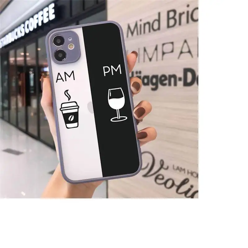 

Coffee Wine Cup Phone Cases matte transparent For gray iPhone 7 8 x xs xr 11 12 pro plus max mini Clear Funda