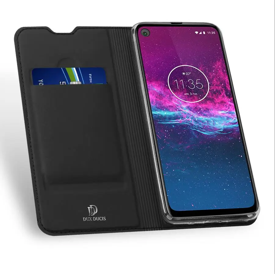 Black Флип-чехол для Motorola One Action, Роскошный чехол из искусственной кожи, ударопрочный чехол-подставка для телефона Moto One acio - Цвет: Black
