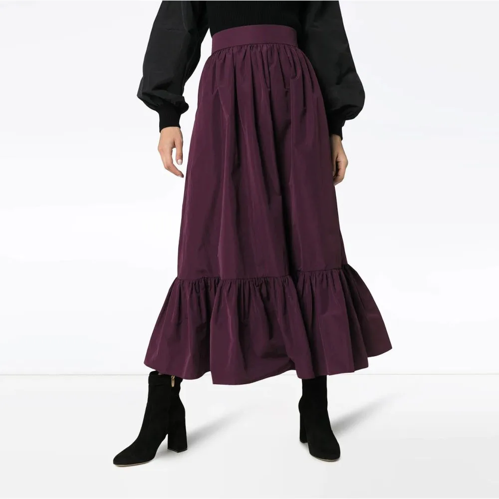 

Женская атласная юбка-годе, скромная бордовая юбка до щиколотки с карманами, на молнии, 2020