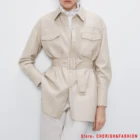 Рубашка женская кожаная с металлическими пуговицами, Осень-зима рубашка из полиуретана