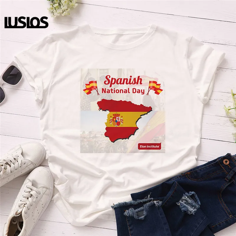 Футболка женская летняя с коротким рукавом и принтом испанской карты|Футболки| |