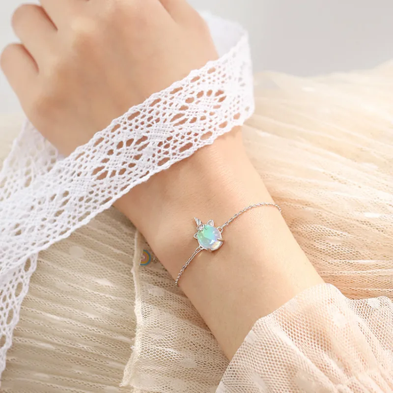 Оптовая продажа серебряный цвет радуга единорог браслет цепочка с животными S925