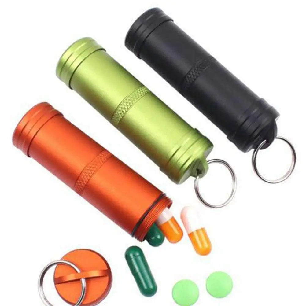 

Aluminum Alloy Fully Sealed Waterproof Tank Outdoor Bottle Aid Metal Keychain Waterproof First Warehouse Medicine H5U6