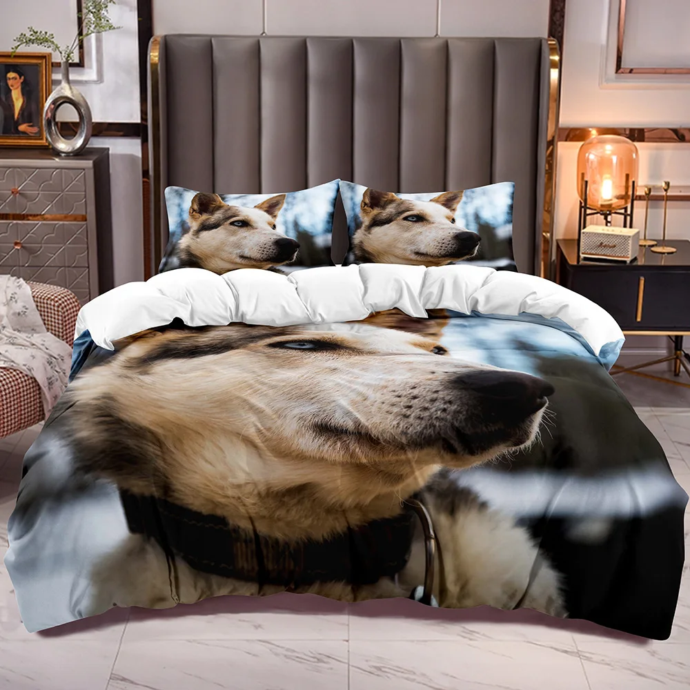 

Dog Theme Kids Duvet Cover Sets with Husky Dog Print for Boys Girls Bedding Comforter Cover with Pet Dog 3D White Reverse