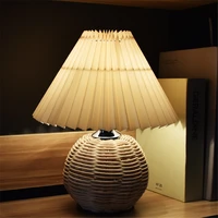 usb rattan vintage pleated lamp static warm korean table light with led bead warm for bedroom living room home lighting decor