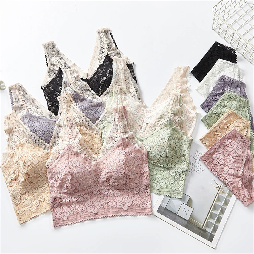 

Seamless Plus Size Women Push Up Bra Sexy Lace Vintage Floral Female Paded Bralette No Rims Beauty Back Wire Free Soft Underwear