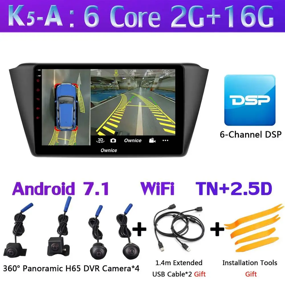 360 ° ×AHD панорамная камера 4G LTE Android 9,0 4 Гб+ 64 Гб DSP CarPlay Автомобильный gps радио плеер для Skoda Fabia mk3 - Цвет: K5-A