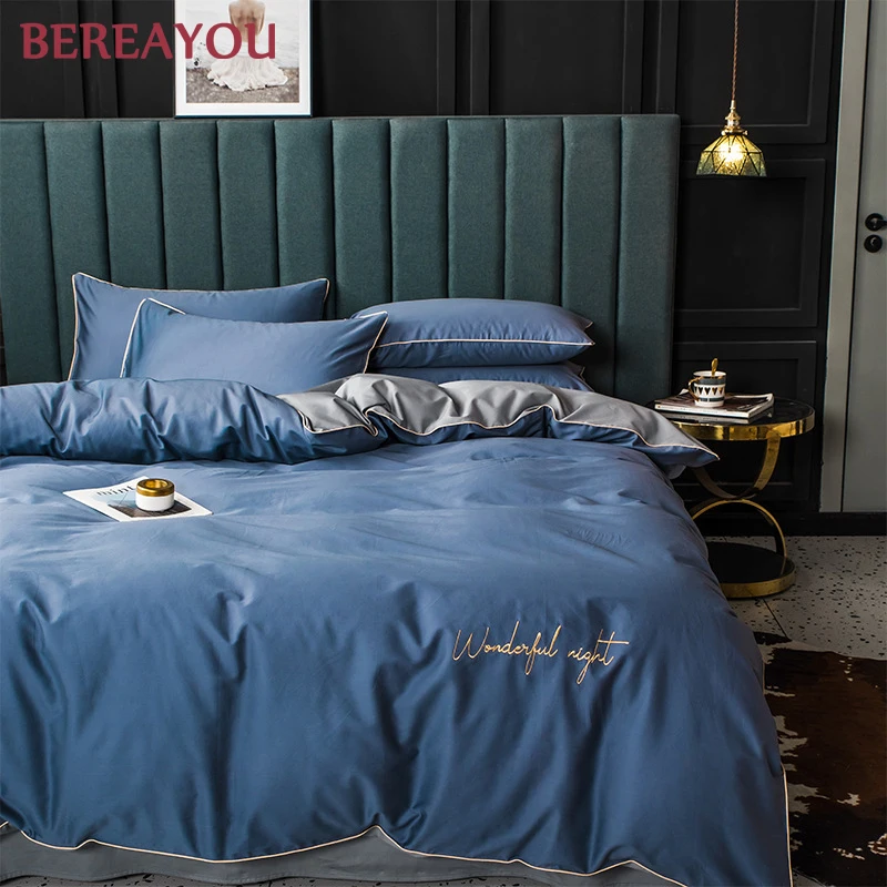 Роскошные постельные принадлежности хлопок сатин 60S домашний текстиль синий