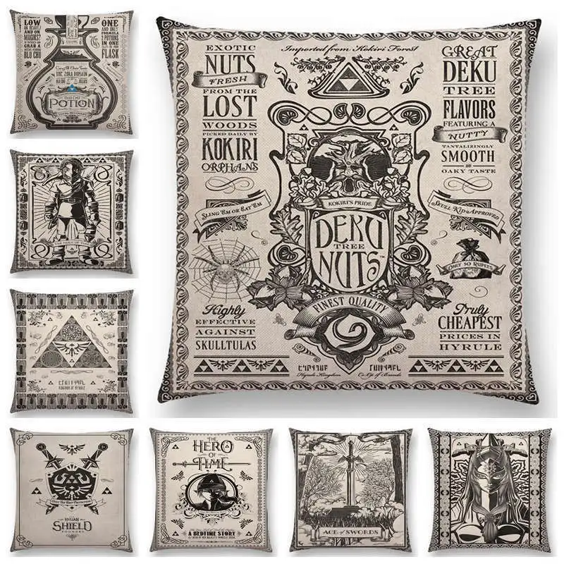 Zelda Link Chu Potion Poster Sword Shield Logo Hero Vintage Tarot Cushion Cover |