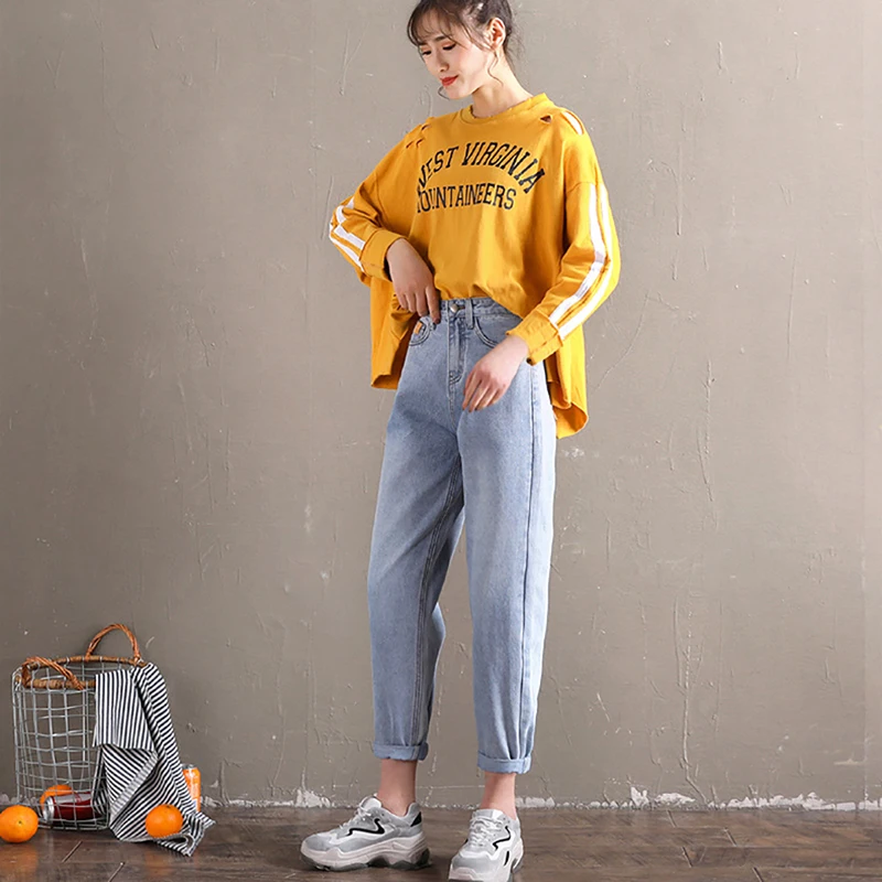 Женские широкие джинсы бойфренды винтажные штаны с высокой талией черные