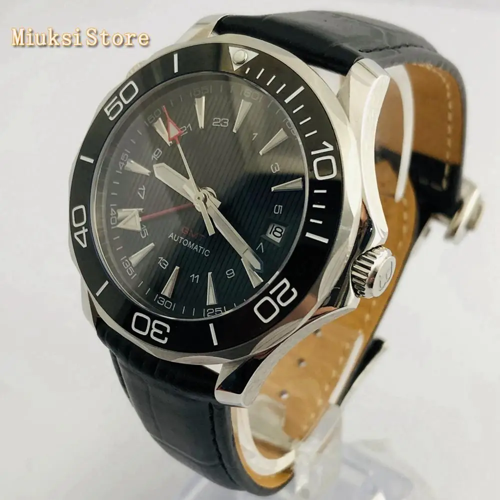 Bliger 41 мм сапфировое стекло керамический Безель Черный стерильный циферблат GMT