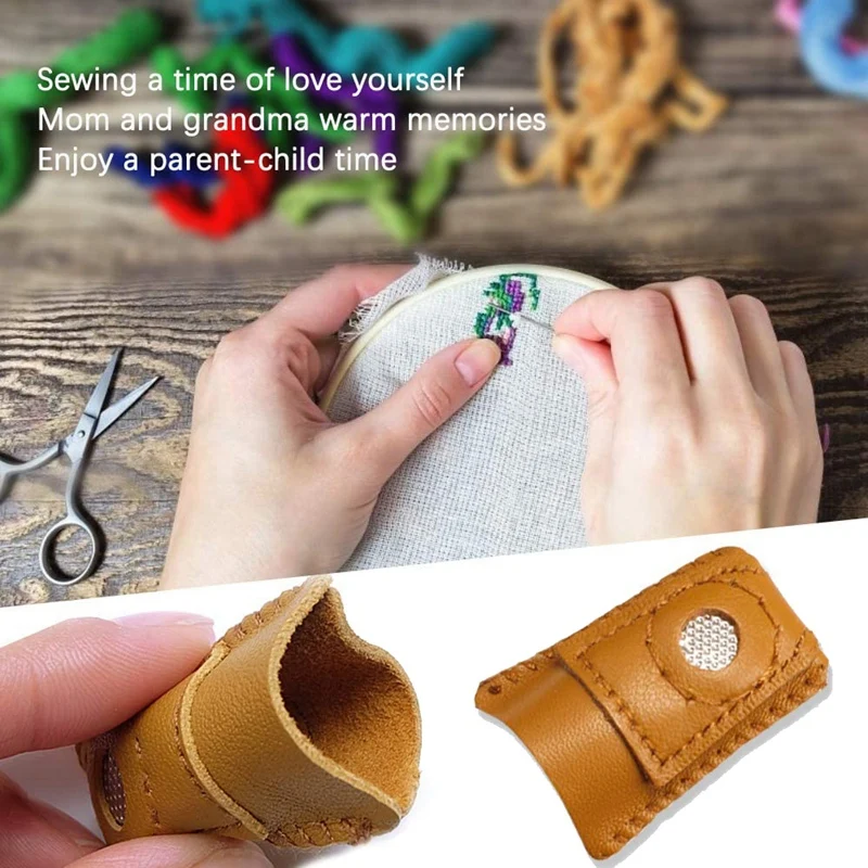 

4 Pack Sewing Leather Thimble Finger Protector Tool for Knitting Quilting,Pin Pads,Needles Partner Needlework Accessory