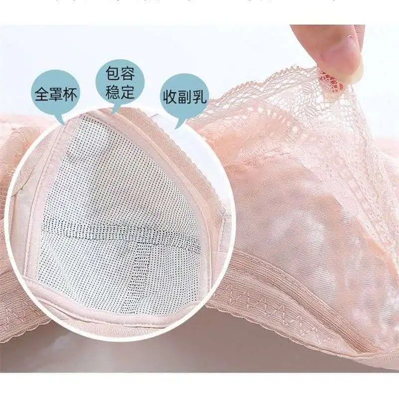 

HECTIC 2021 New Women's Cotton Ultra-Thin Lace Underwear Full Cup, Big Breasts, Small Underwear, Comfortable And Breathable Bra