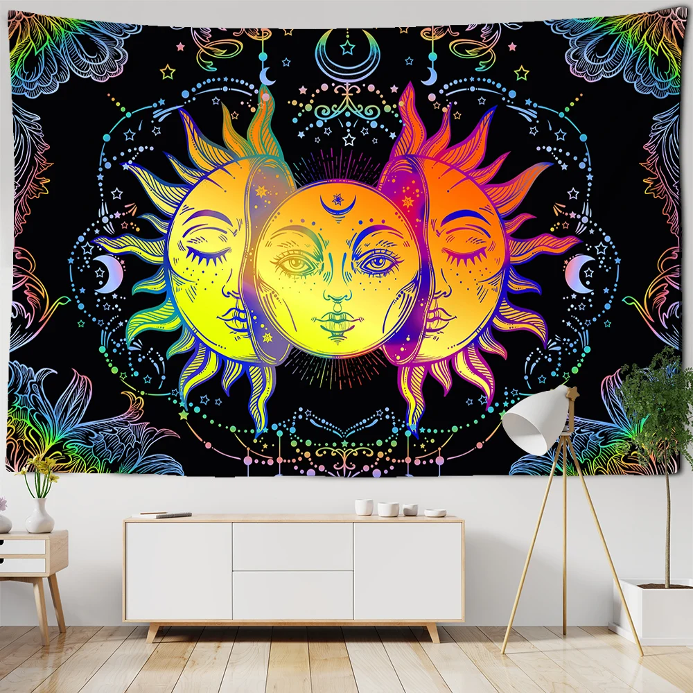 

White Black Colorful Sun Moon Mandala Tapestry Wall Hanging Celestial Wall Tapestry Hippie Wall Carpets Dorm Decor Wall Tapestr