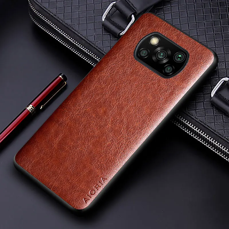 luxury pu leather case for xiaomi poco x3 nfc x3 pro with business solid color design phone cover for xiaomi poco x3 pro case free global shipping