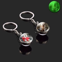 luminous animal keychain cute dog double sided glass ball keychain bulldog shiba inu shepherd car keyring pendant jewelry gifts