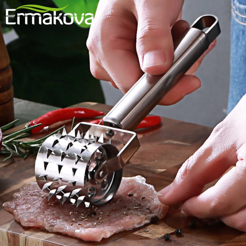 ERMAKOVA Stainless Steel Meat Tenderizer Meat Chopper Roller Meat Hammer For Steak Knock-Sided Steak Pork Pounders Kitchen Tools