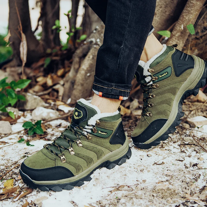 New Men Winter Hiking Shoes Outdoor Non-slip Mens Trekking Boots Warm Plush Snow Boots Men Tourism Shoes botas militares hombre