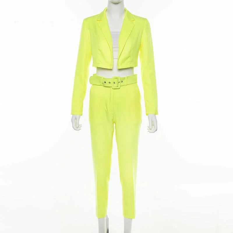 

Zoulv 2021 Autumn New Women Set with Belt Short Blazer Coat High Waist Pants Women Two Piece Outfits Women Chic Streetwear Suit