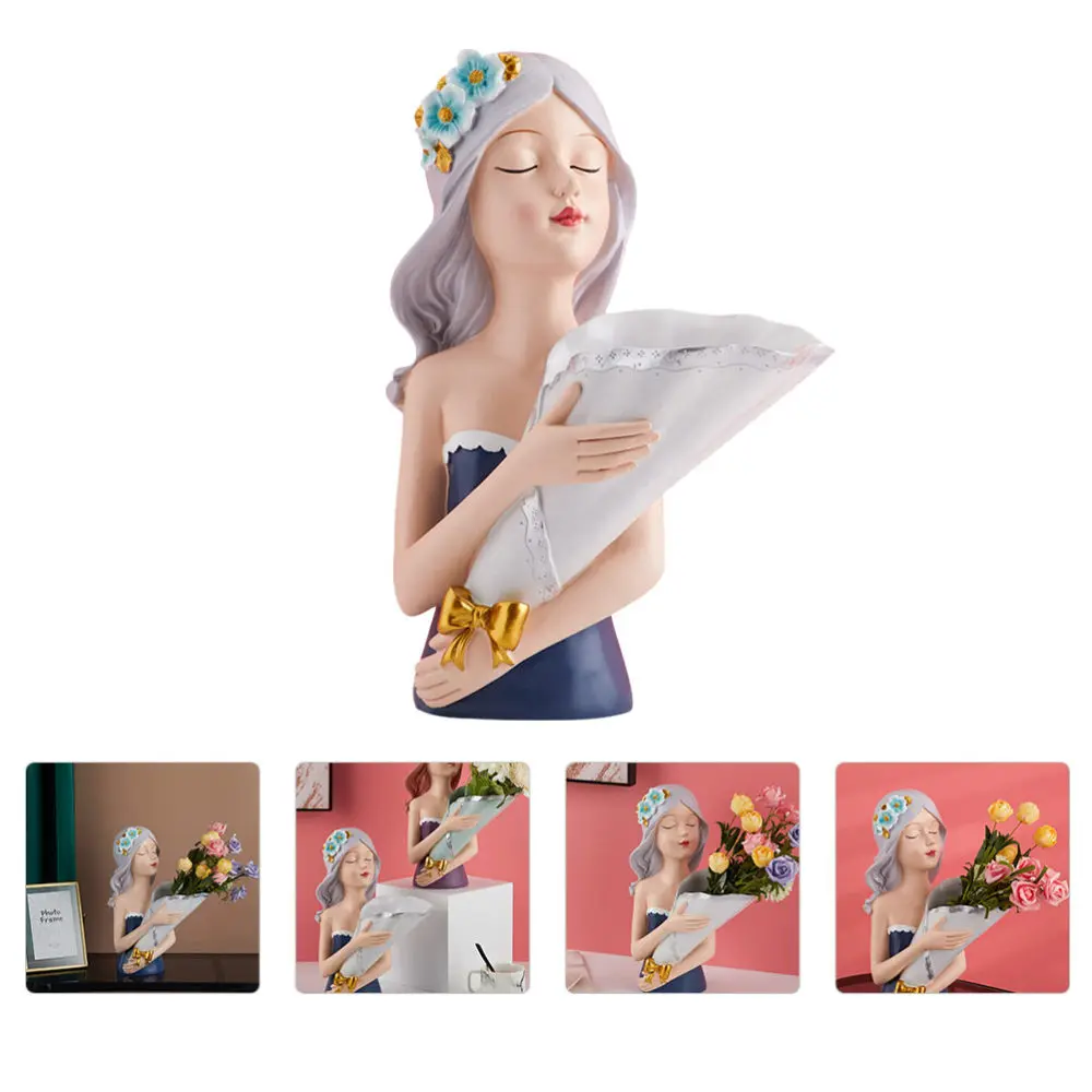 

1Pc Resin Art Crafts Adornment Decorative Floral Pot Homestay Ornament (Blue)