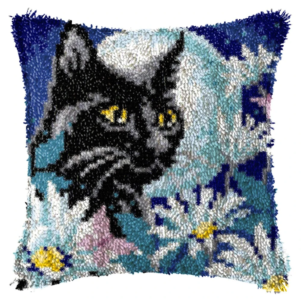 

Latch Hook Pillowcase Kits Cover for Adults Cushions Printed Canvas Crafts for adults Cats Latch Hook Pillow