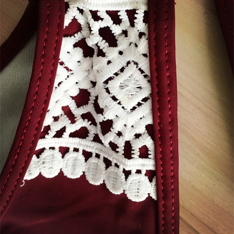 

Sexy Female Swimsuit High Waist Bikini Ladies Swimwear Two-pieces Lace Patchwork Halter Bikini Set Bathing Suit