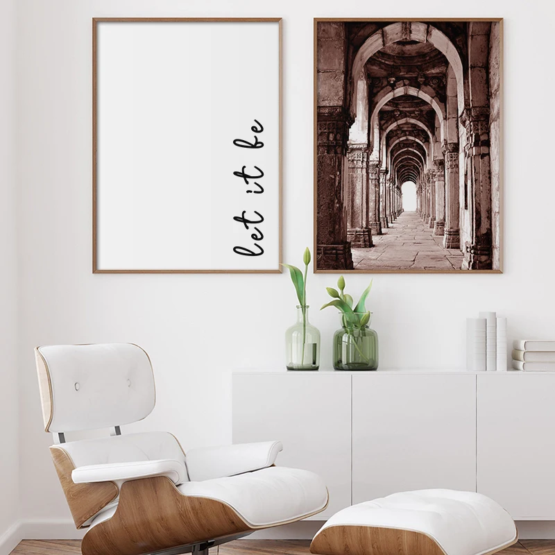 Пейзаж холст Постер в скандинавском стиле розовый океан пляж цитата Пальмовая