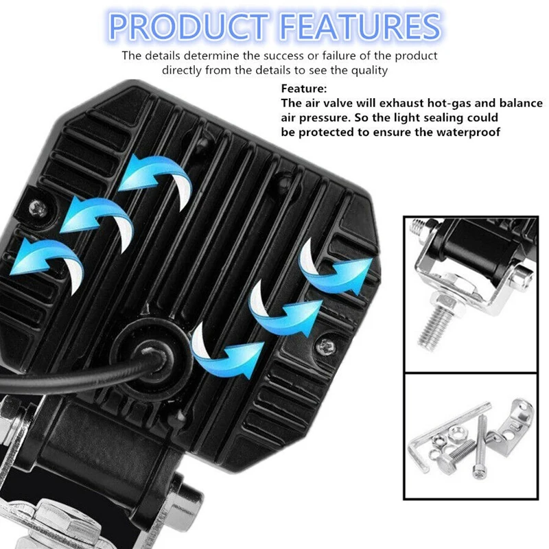 

2Pcs 3inch 12V 24V 6500K 20W Waterproof LED Lamp Offroad Car Boat Work Lights