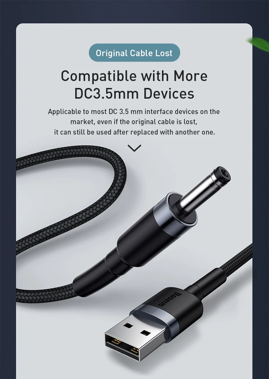 Baseus USB к DC 3,5 мм силовой кабель USB штекер к 3,5 Jack зарядный кабель для концентратора USB вентилятор лампа динамик DC адаптер питания кабель 1 м