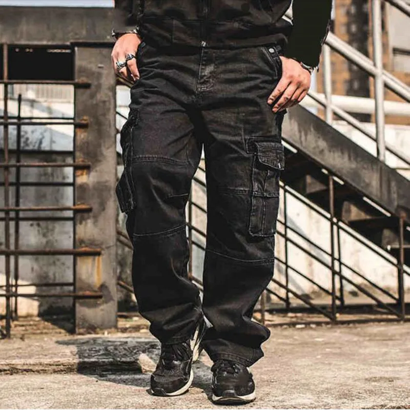

Men's Baggy Hip Hop Cargo Jeans Pants Loose Tactical Denim Trousers With Multi Pockets Skateboard Jeans Plus Size 42 44 46