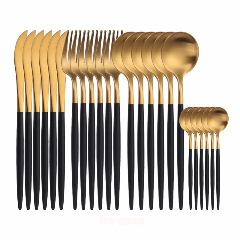 

Gold Cutlery Set Forks Knives Spoons Stainless Steel Cutlery Set Golden Cutlery 24 Piece Silverware Eco Friendly Dropshipping