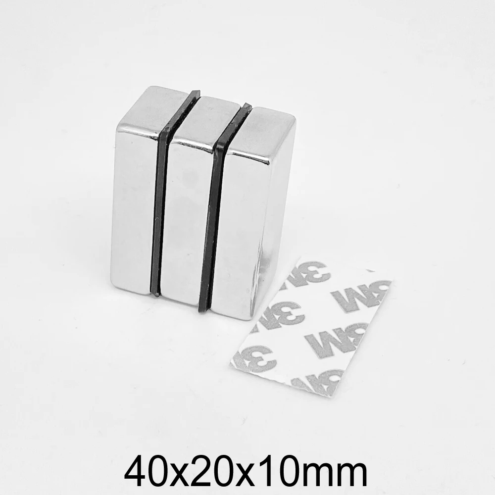 

1/2/3/5PCS 40x20x10mm Sheet Strong Powerful Magnets With 3M Self - Adhesive 40*20*10 Thick Block Permanent NdFeB Magnet 40x20x10